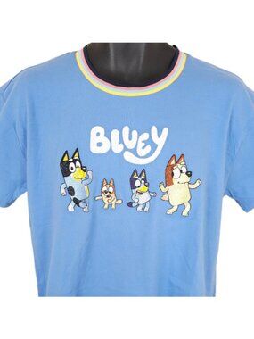 Bluey T Shirt Mens Size Large Blue Ludo Studio Australian Animated Embroidered